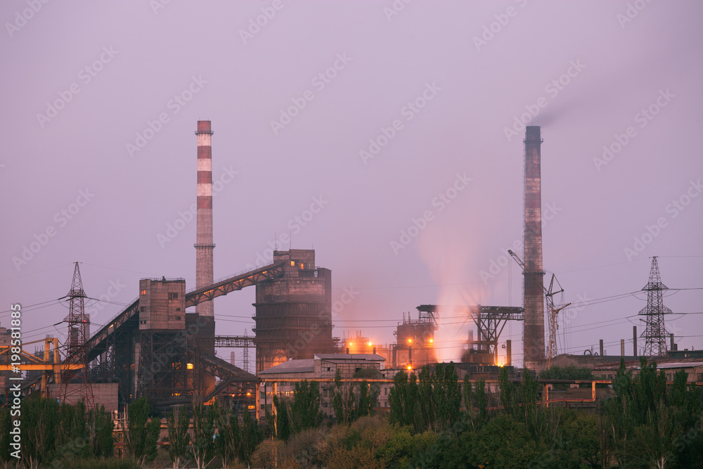 Chemical factory with smoke stack