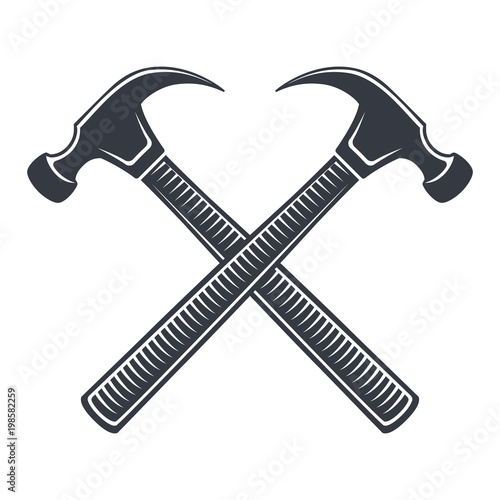 Fototapet Vintage hammer Icon, joiner's tools, simple shape, for graphic design of logo, emblem, symbol, sign, badge, label, stamp, isolated on white background
