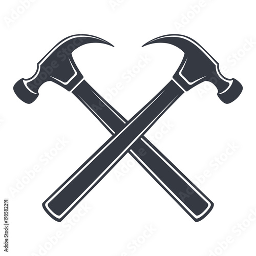 Vintage hammer Icon, joiner's tools, simple shape, for graphic design of logo, emblem, symbol, sign, badge, label, stamp, isolated on white background. Hand drawn, vector illustration.