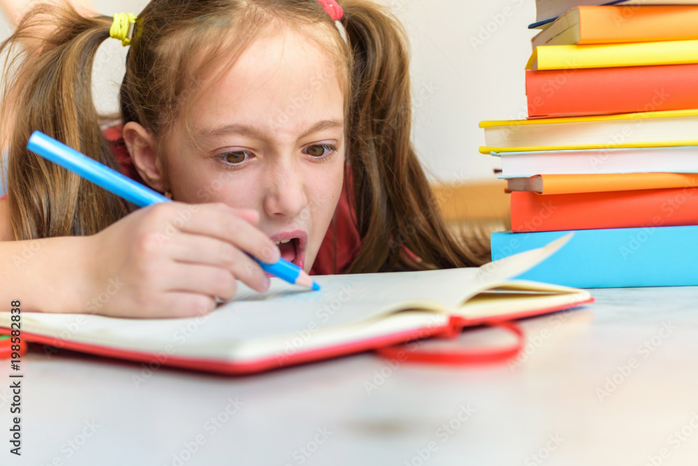 Difficulties in study. The tired child doesn't want to study. A stress in training Difficulties in study. The tired child doesn't want to study. A stress in training