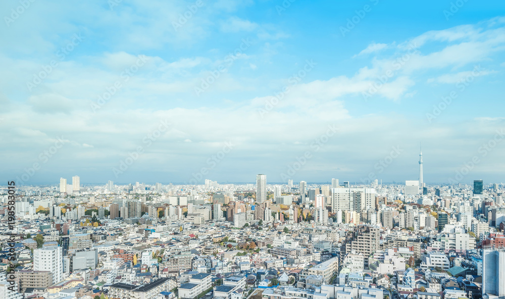 Asia business concept for real estate and corporate construction - panoramic modern city skyline aerial view of bunkyo under blue sky and cloud, tokyo, Japan Asia business concept for real estate and corporate construction - panoramic modern city skyline aerial view of bunkyo under blue sky and cloud, tokyo, Japan