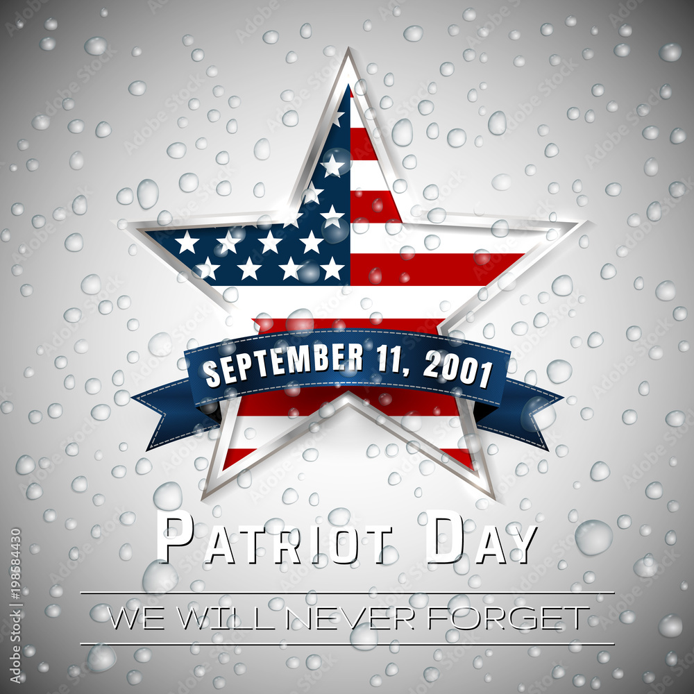 Patriot Day 9.11 digital sign with star onthe raindrop background, vector illustration
