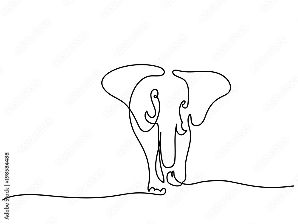 Stockvector Continuous line drawing. Elephant walking symbol. Logo