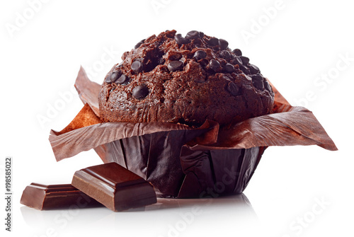 Valokuva Chocolate muffin isolated on white