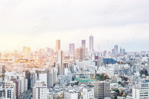 Asia business concept for real estate and corporate construction - panoramic modern city skyline aerial sunset view of bunkyo under fantasy pink sky and cloud  tokyo  Japan