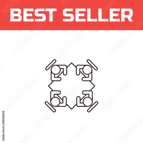 Business meeting icon. Businessmans sit around table. Group of people brainstorming. Teamwork concept. Colleagues working together. Vector illustration.