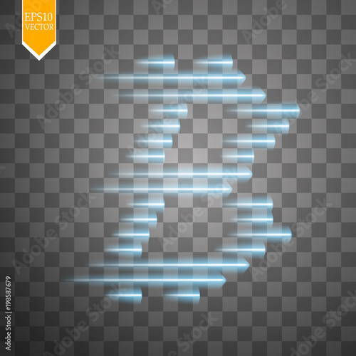 Digital bitcoins symbol with light effect and speed glow lines on transparent backgraund.