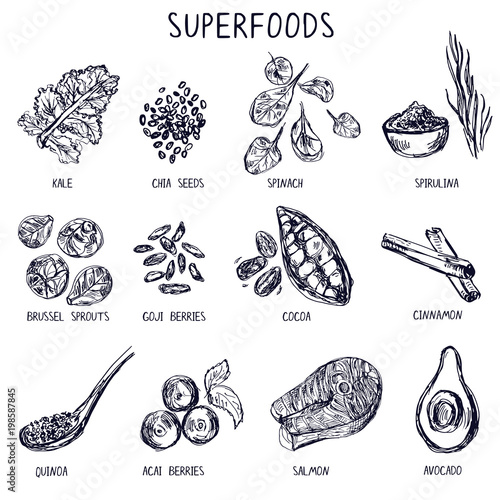 Set of hand drawn superfoods.