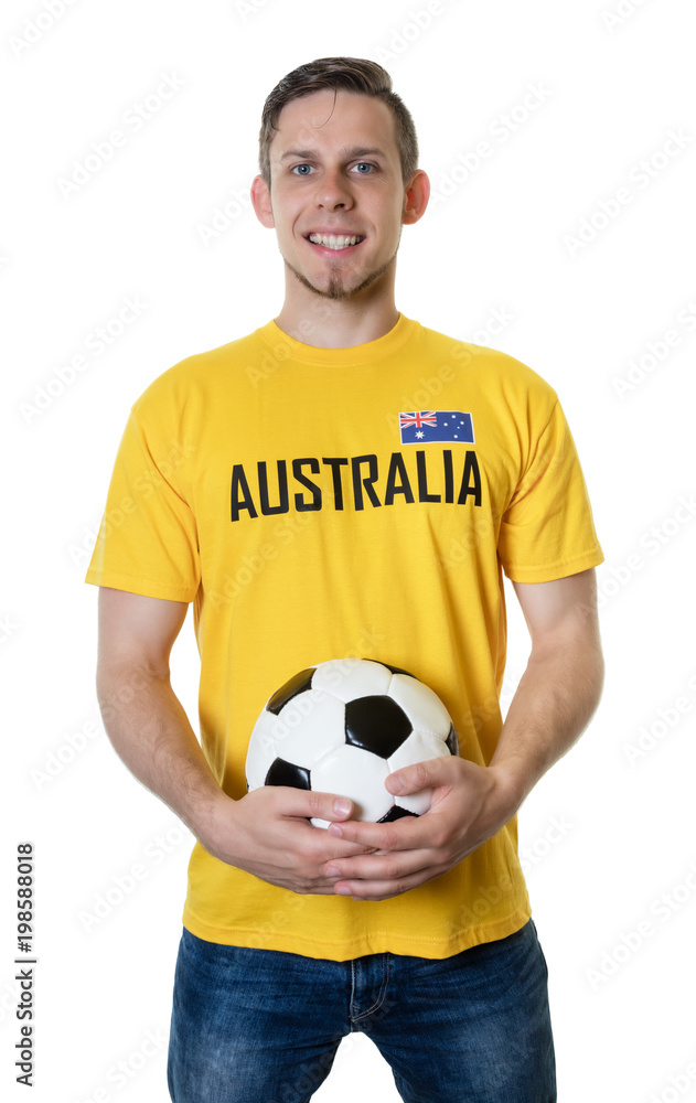 Lachender australischer Fussball Fan mit Ball