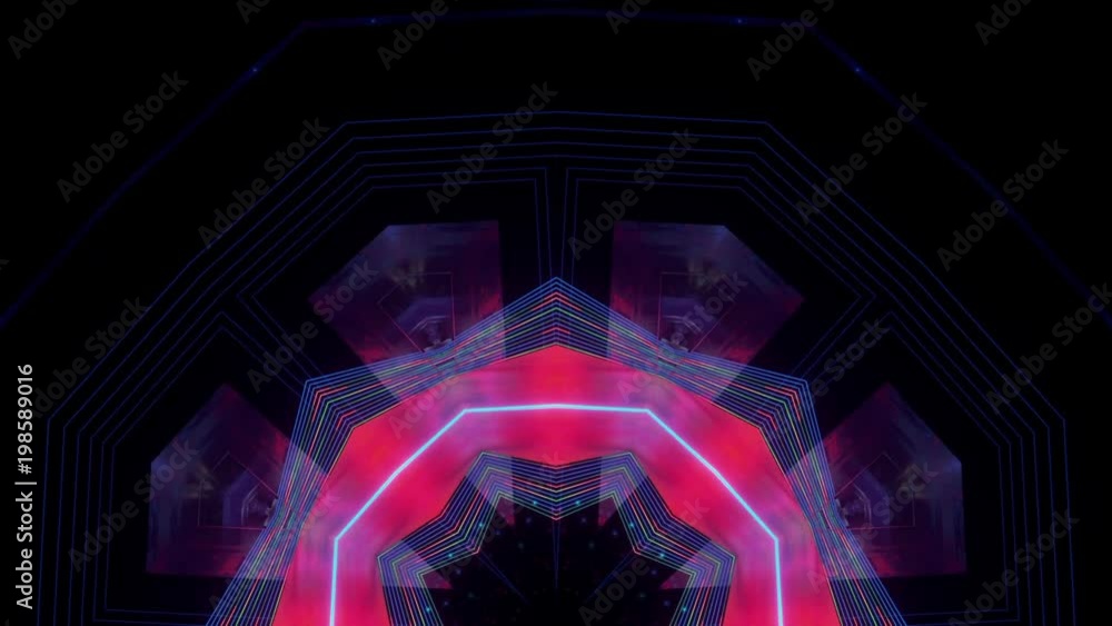 Seamless and colorful motion graphics looped. Colorful Kaleidoscopic Video Background. Suited for VJ's software, video mixes, night clubs, events and video mapping shows.