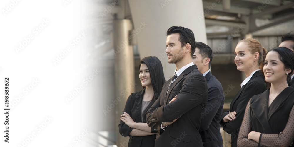group of business people with businessman for leadership. concept handsome with confident. panoramic banner with copy space. group of business people with businessman for leadership. concept handsome with confident. panoramic banner with copy space.