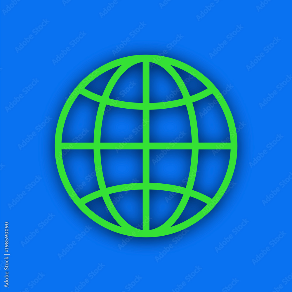 Paper green earth, with the equator and meridians on a blue background Paper green earth, with the equator and meridians on a blue background