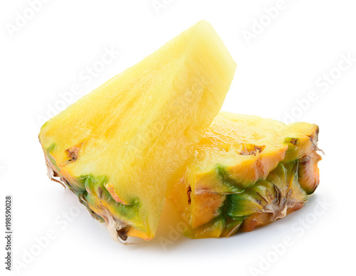 Pineapple slice isolated. Cut pineapple. Chunks on white.
