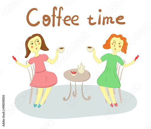 Two women met in a cafe to have a cup of coffee