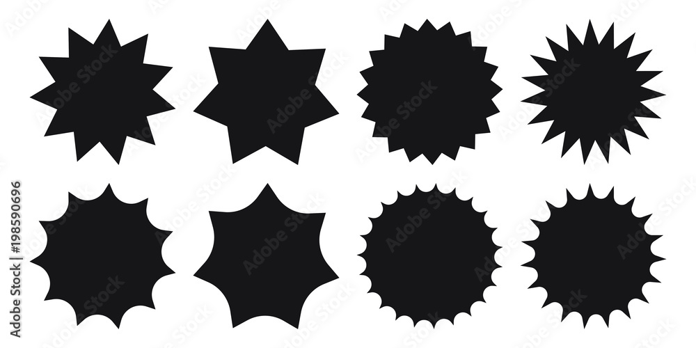 Set of vector starburst, sunburst badges. Design elements - best for sale sticker, price tag, quality mark. Flat vector illustration isolated on white background. - obrazy, fototapety, plakaty 