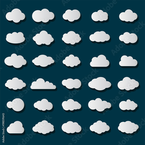Cloud vector icon set white color on transparent background. Sky flat collection for web. Vector illustration