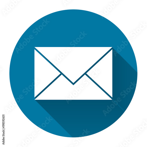 Mail icon with long shadow black on white background,Simple design style.vector illustration