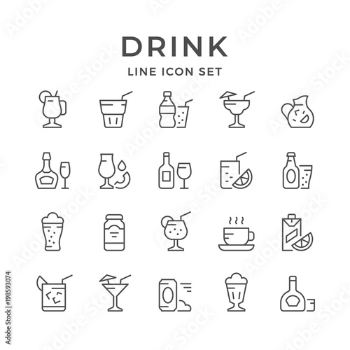 Set line icons of drink