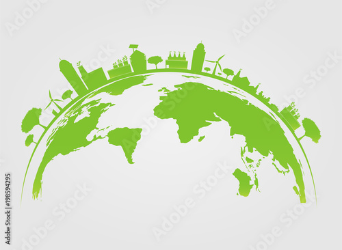 Ecology.Green cities help the world with eco-friendly concept ideas.vector illustration