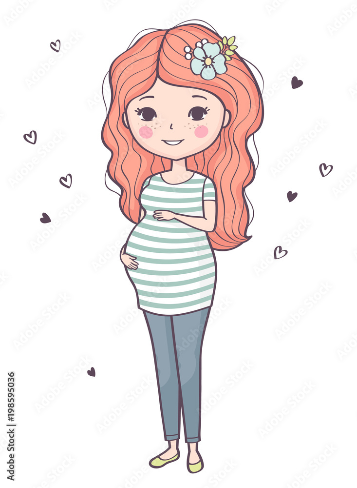 Cute pregnant woman. Vector illustration of young smiling woman waiting for baby. Happy mom expecting baby. Pregnancy. Cute pregnant woman. Vector illustration of young smiling woman waiting for baby. Happy mom expecting baby. Pregnancy.