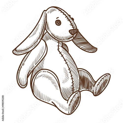 Bunny rabbit plush retro toy sketch vector hand drawn isolated vintage cartoon character icon