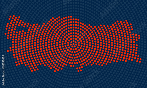 Abstract Turkey map of radial dots, halftone concept