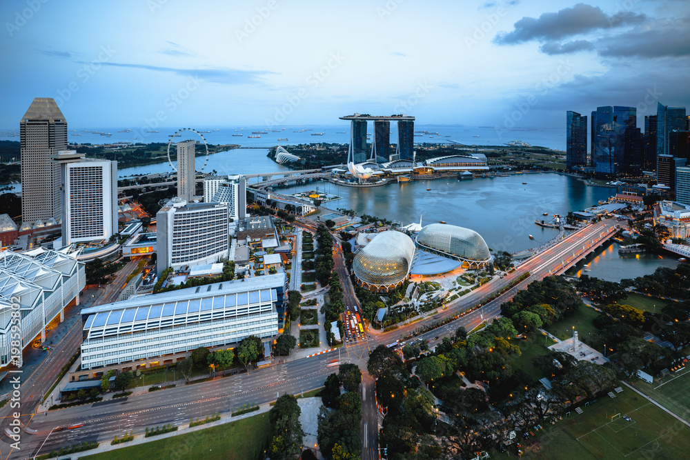 Cityscape of Singapore city in the daytime, Aerial view Singapore skyline