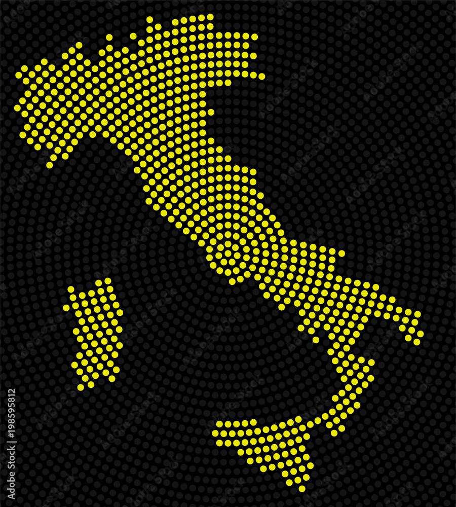Abstract map Italy of radial dots, halftone concept