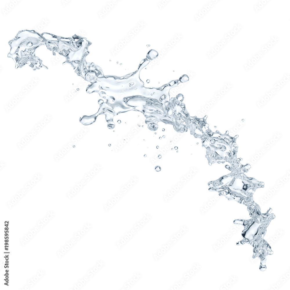 Water splash with water droplets isolated. Clipping path included. 3D illustration Water splash with water droplets isolated. Clipping path included. 3D illustration