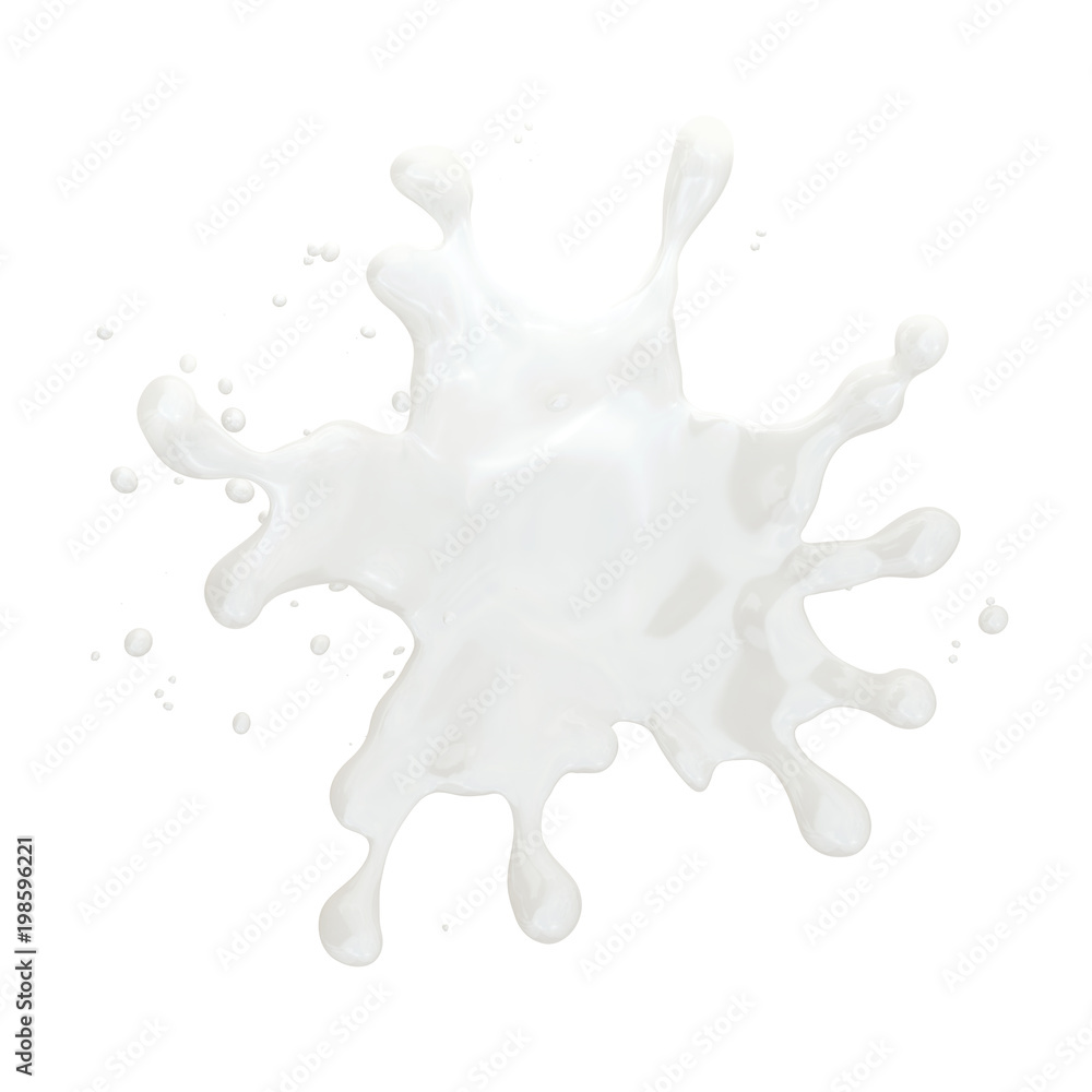 Fat milk or yogurt splash with droplets isolated. Clipping path included. 3D illustration Fat milk or yogurt splash with droplets isolated. Clipping path included. 3D illustration