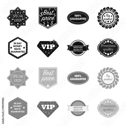 Money back guarantee, vip, medium quality,premium quality.Label,set collection icons in black,monochrome style vector symbol stock illustration web.