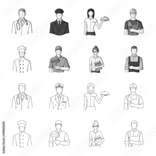 Cook, painter, teacher, locksmith mechanic.Profession set collection icons in outline,monochrome style vector symbol stock illustration web.