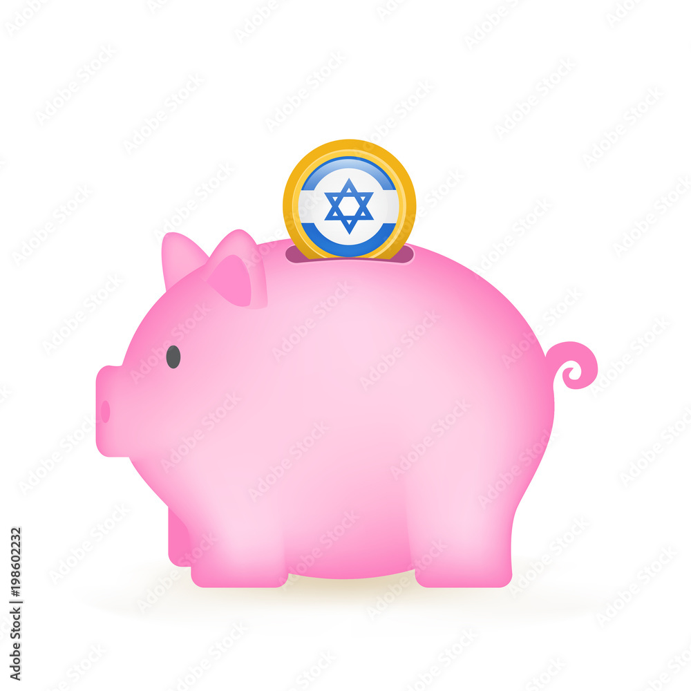 Obraz premium Israel Flag Coin Piggy Bank Savings