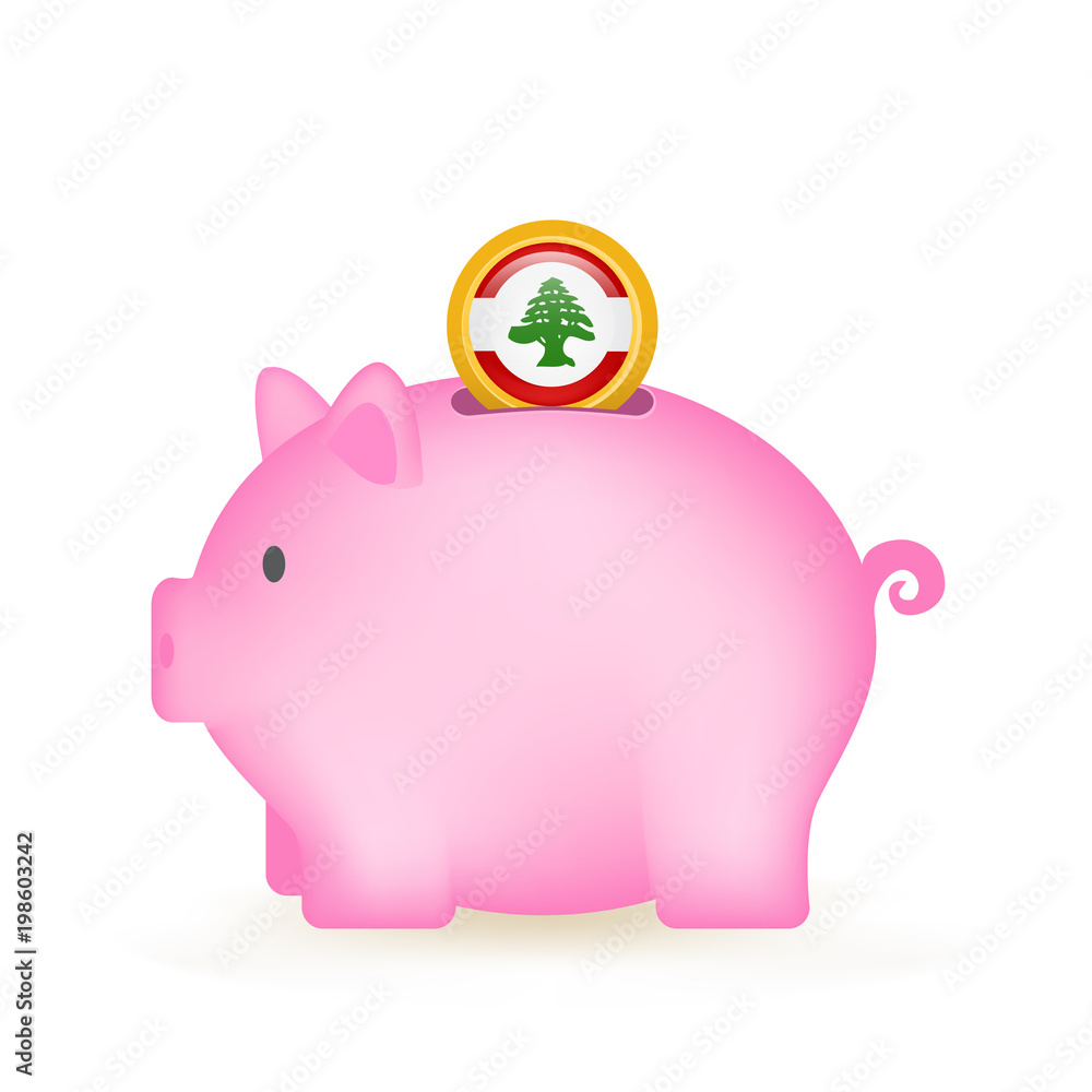 Obraz premium Lebanon Flag Coin Piggy Bank Savings