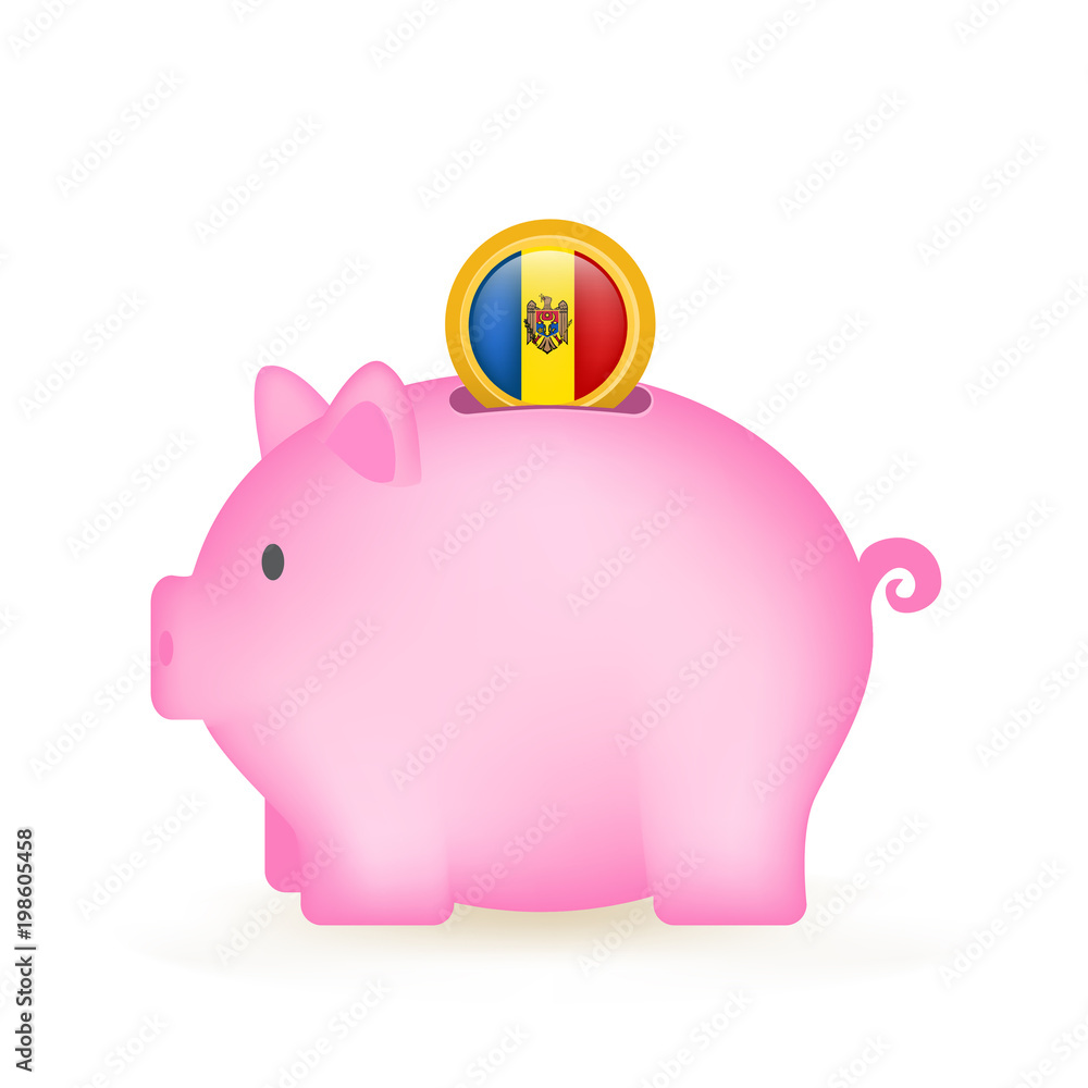 Obraz premium Moldova Flag Coin Piggy Bank Savings