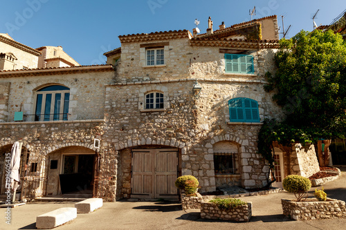 facade of luxury stone building at old european town, Antibes, France