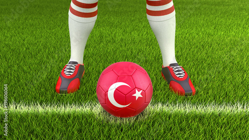 Man and soccer ball with Turkish flag