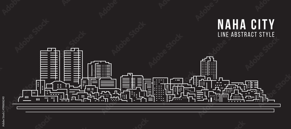 Cityscape Building Line art Vector Illustration design - Naha city