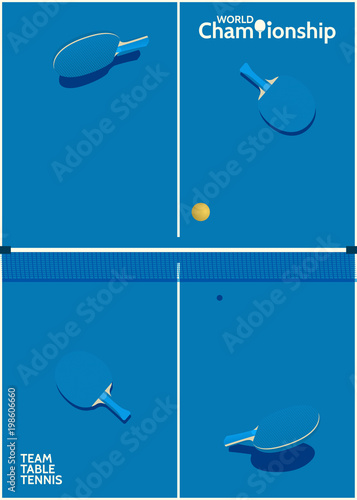 Template for poster, card or ticket. Racket for table tennis and ball. Vector illustration