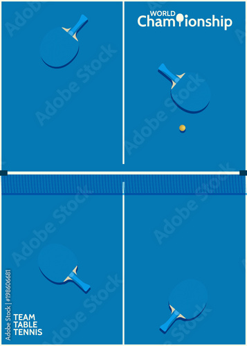 Template for poster, card or ticket. Racket for table tennis and ball. Vector illustration