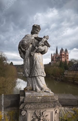 Statue of St.John of Nepomuk on the Old Lahn Bridge in Limburg an der Lahn, Hesse, Germany