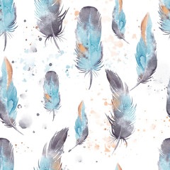 Papier peint photo Plumes aquarelles patrons Plumes aquarelle motif continu artistique  © Евгения Савченко