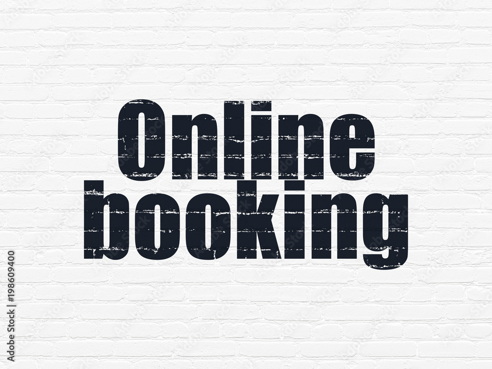 Travel concept: Painted black text Online Booking on White Brick wall background