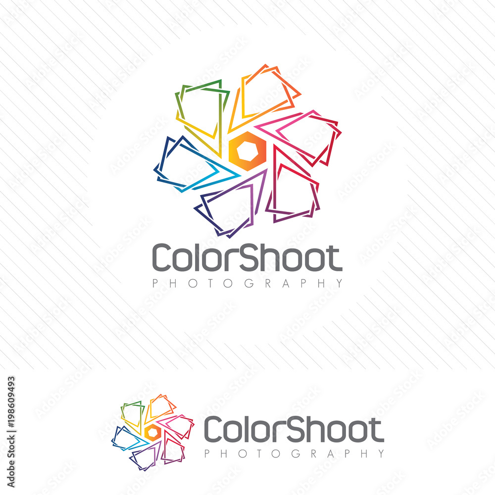 Colorful photography logo with Modern style of camera lens .