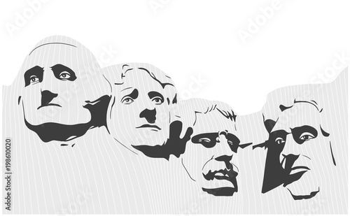 Illustration of Mount Rushmore National Memorial in black and white
