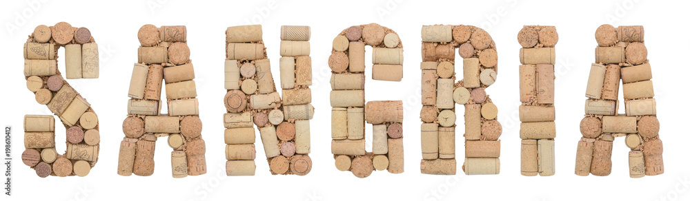 Word Sangria made of wine corks Isolated on white background Word Sangria made of wine corks Isolated on white background