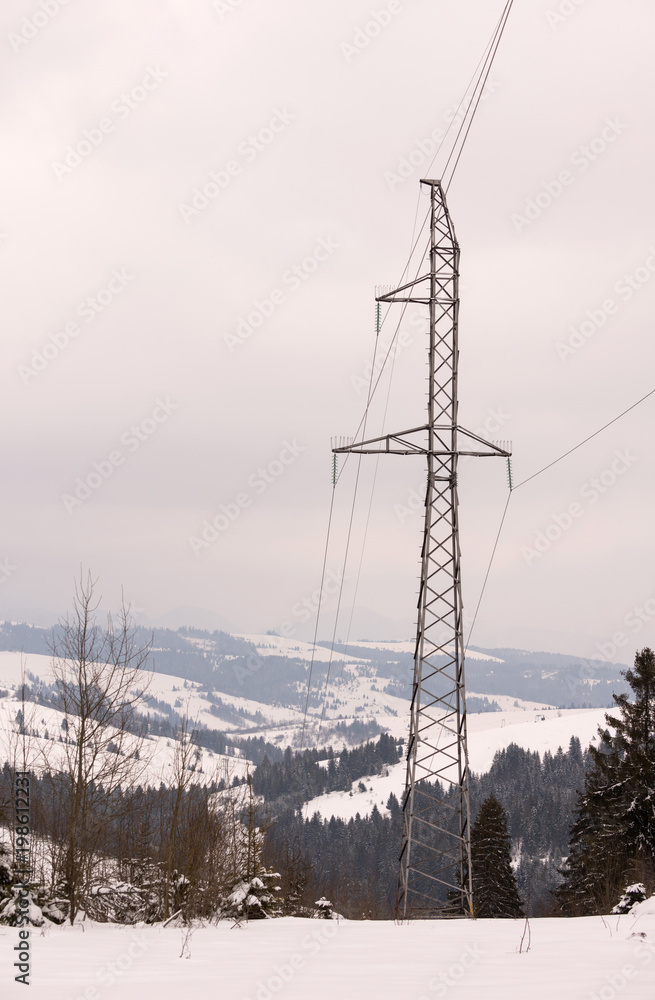 High-voltage electricity pylons in the mountains