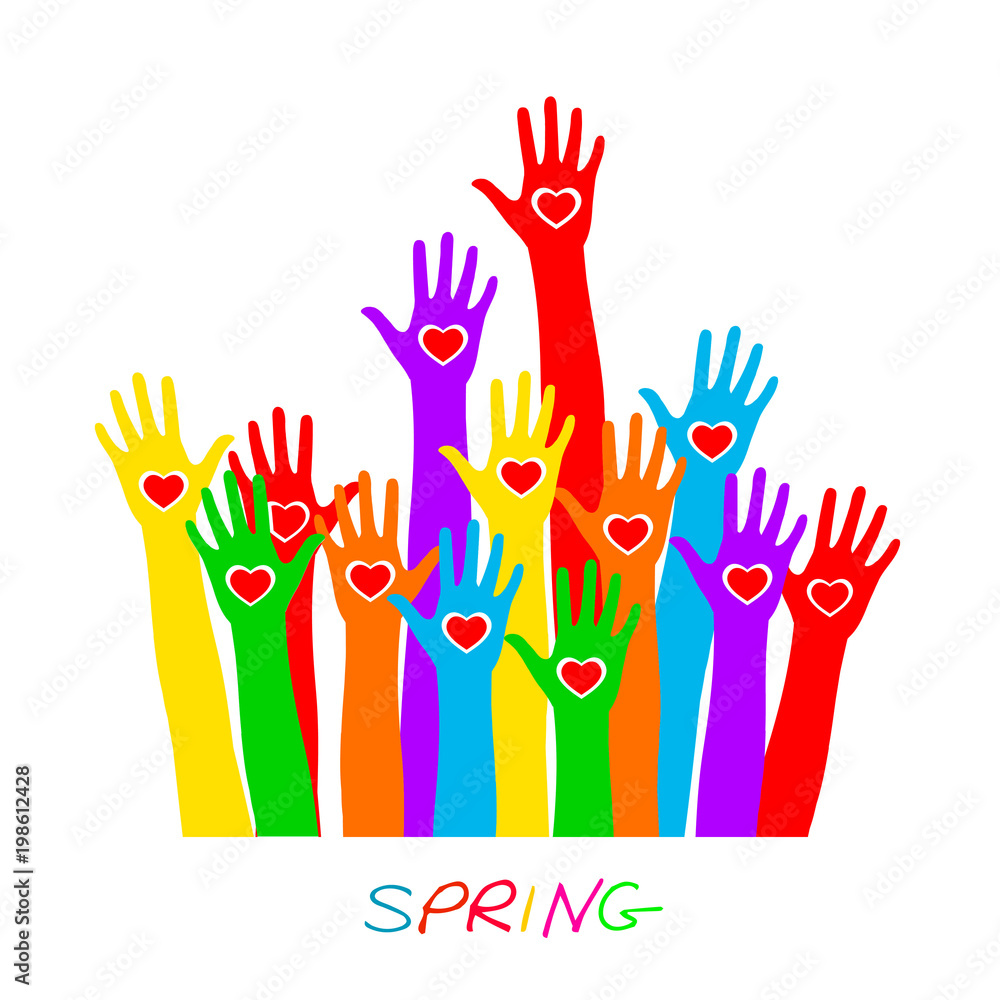 Hands with heart, lettering spring Hands with heart, lettering spring