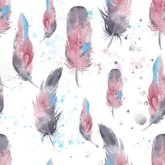 Papier peint photo Plumes aquarelles patrons Plumes aquarelle motif champêtre subtil  © Евгения Савченко