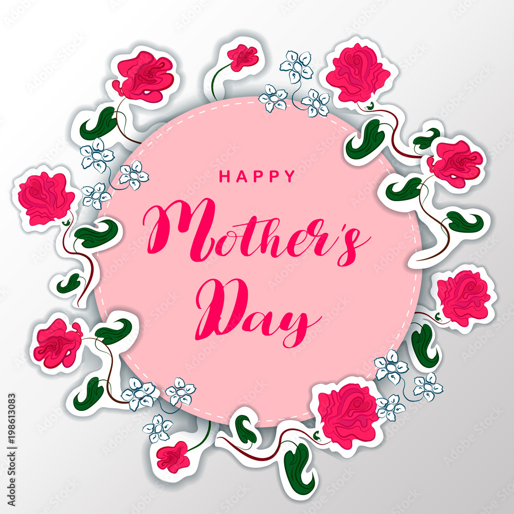 Happy Mother's Day greetings design with with paper cut Frame Flowers. Trendy Design Template. Vector illustration